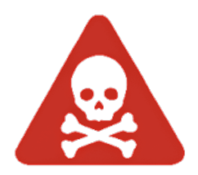 Red triangular warning sign with a skull and crossbones symbol.